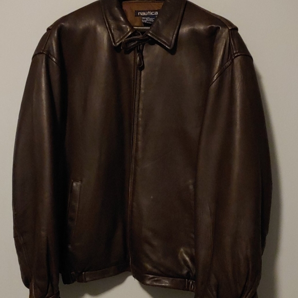 Nautica Mens Brown Leather Jacket - Picture 2 of 13